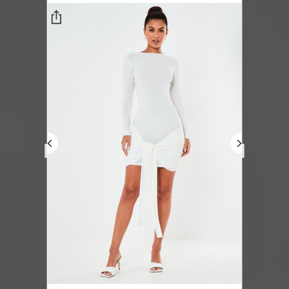 White slinky drape tie-front mini dress
